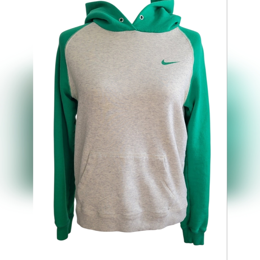 Nike Gray and Green Hooded Pullover Sweatshirt, Women's Medium